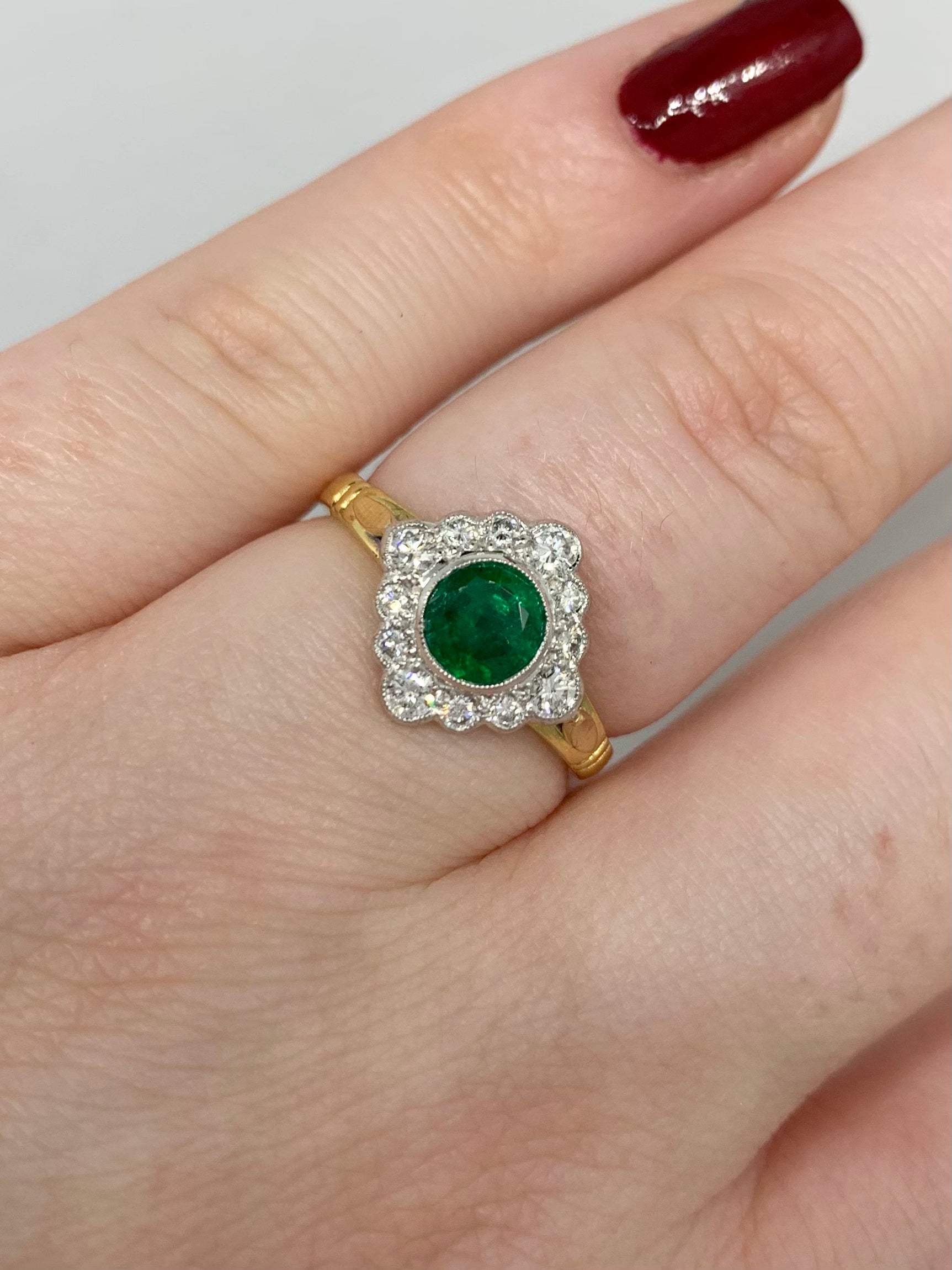 Emerald and Diamond Halo Ring 0.97ct