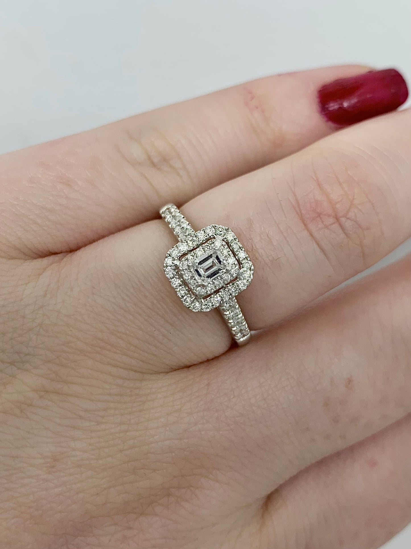 Diamond Emerald Cut Double Halo Ring 0.50ct